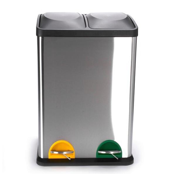 TRETEIMER MÜLLTRENNUNG 2 EIMER - Silberfarben/Schwarz, Basics, Kunststoff/Metall (40/34/60cm)