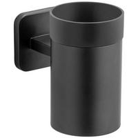 Pahar pentru periuțe de dinți Porto - negru, Konventionell, plastic/metal (6,5/11/10,5cm) - Wenko