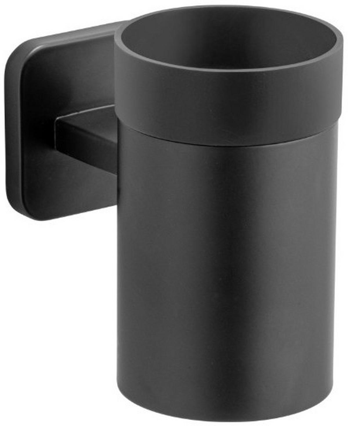 Pahar pentru periuțe de dinți Porto - negru, Konventionell, plastic/metal (6,5/11/10,5cm) - Wenko