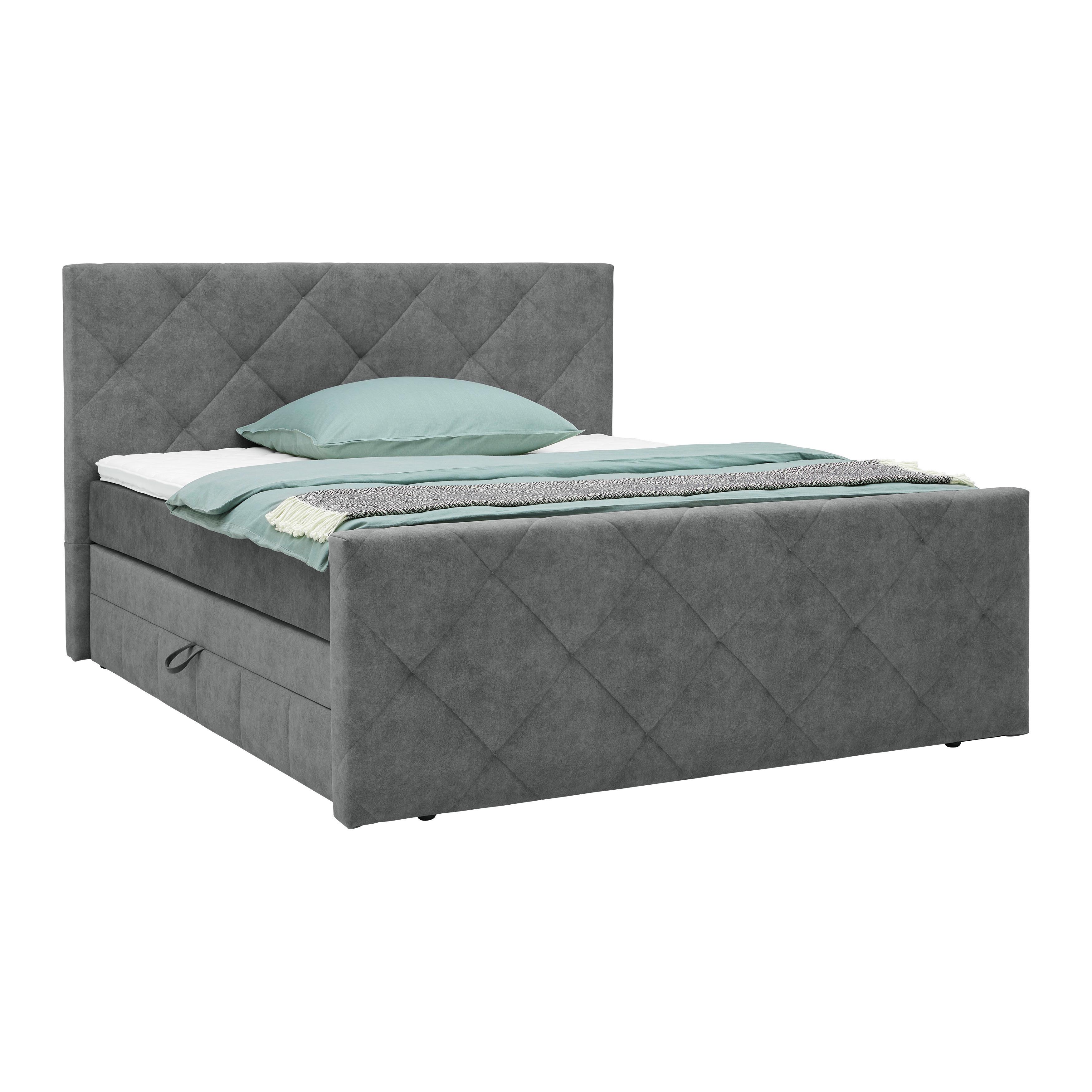 Boxspringbett Adele Grau ca. 180x200cm - Grau, KONVENTIONELL, Holz/Holzwerkstoff (180/200cm) - Mömax