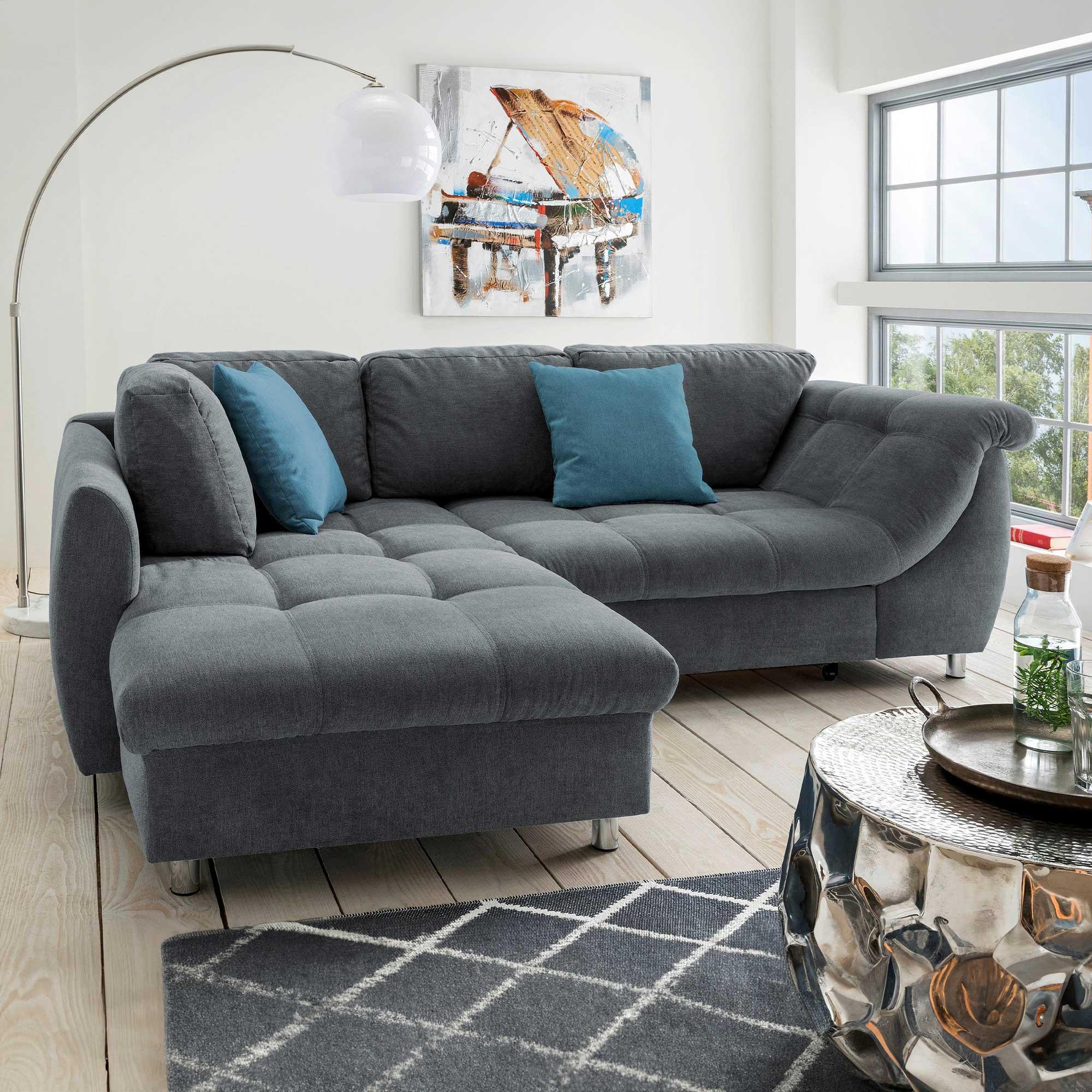 Sedežna Garnitura Agira, Antracit, Ležišče - barve kroma/modra, Design, umetna masa/tekstil (190/250cm) - Modern Living