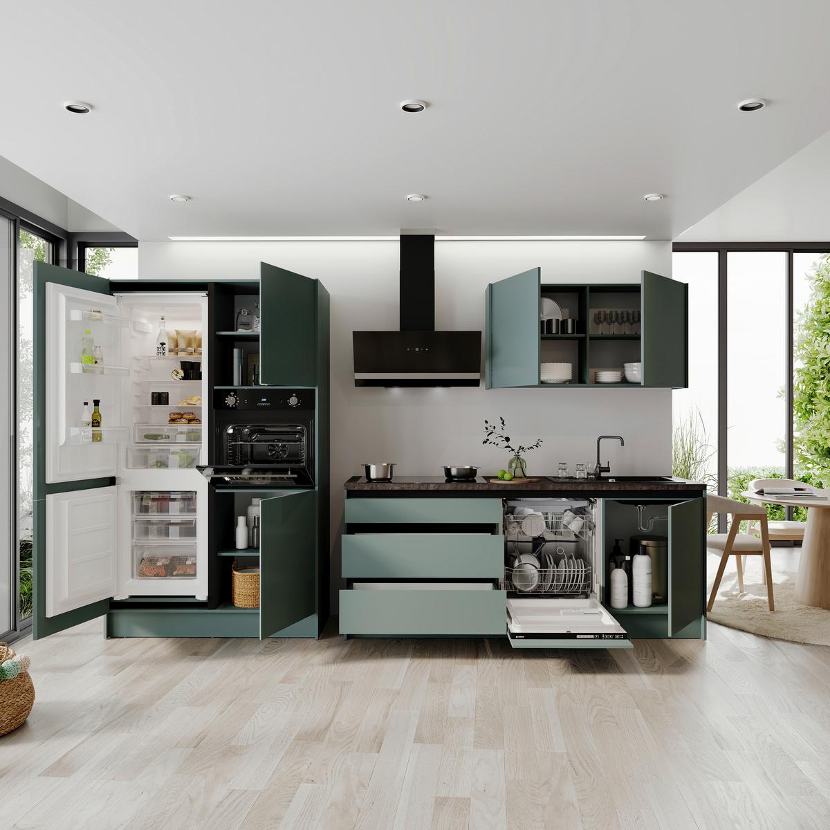 Konyhablokk Gépek Nélkül Troja Zb 335 Green-F - fekete/zöld, Design, faalapú anyag (335cm)