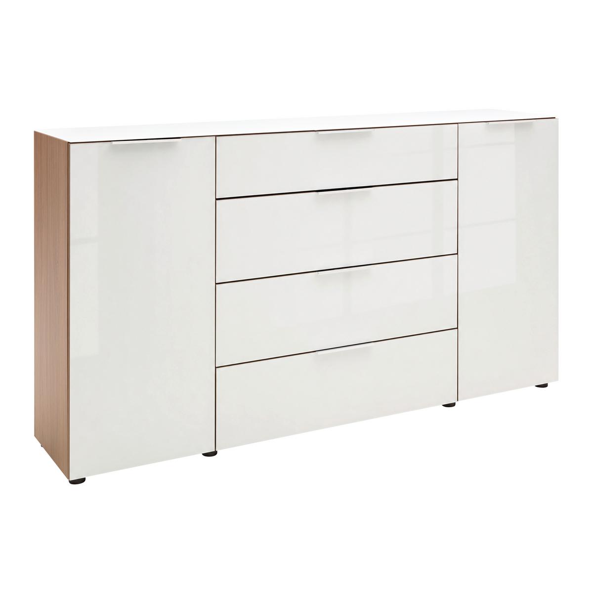 Sideboard Siena Weiß/Nussbaumfarben - Silberfarben/Nussbaumfarben, MODERN, Glas/Holzwerkstoff (180/99/40cm) - Mömax