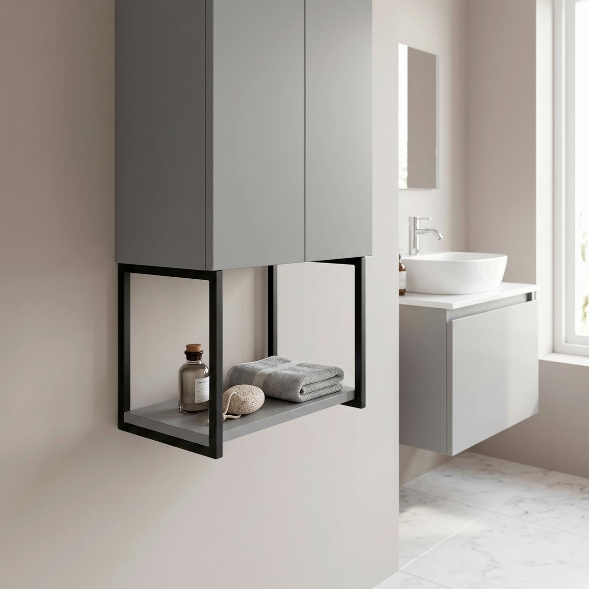 Badezimmerregal "New York", Grau/Schwarz 33x28 cm - Schwarz/Grau, MODERN, Holzwerkstoff/Metall (33/28/28cm) - MID.YOU