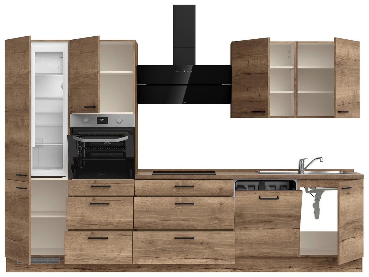 Küchenblock Structura High m. Geräten Eiche dunkel - Eiche dunkel/Schwarz, MODERN, Holzwerkstoff/Metall (330cm) - Nobilia