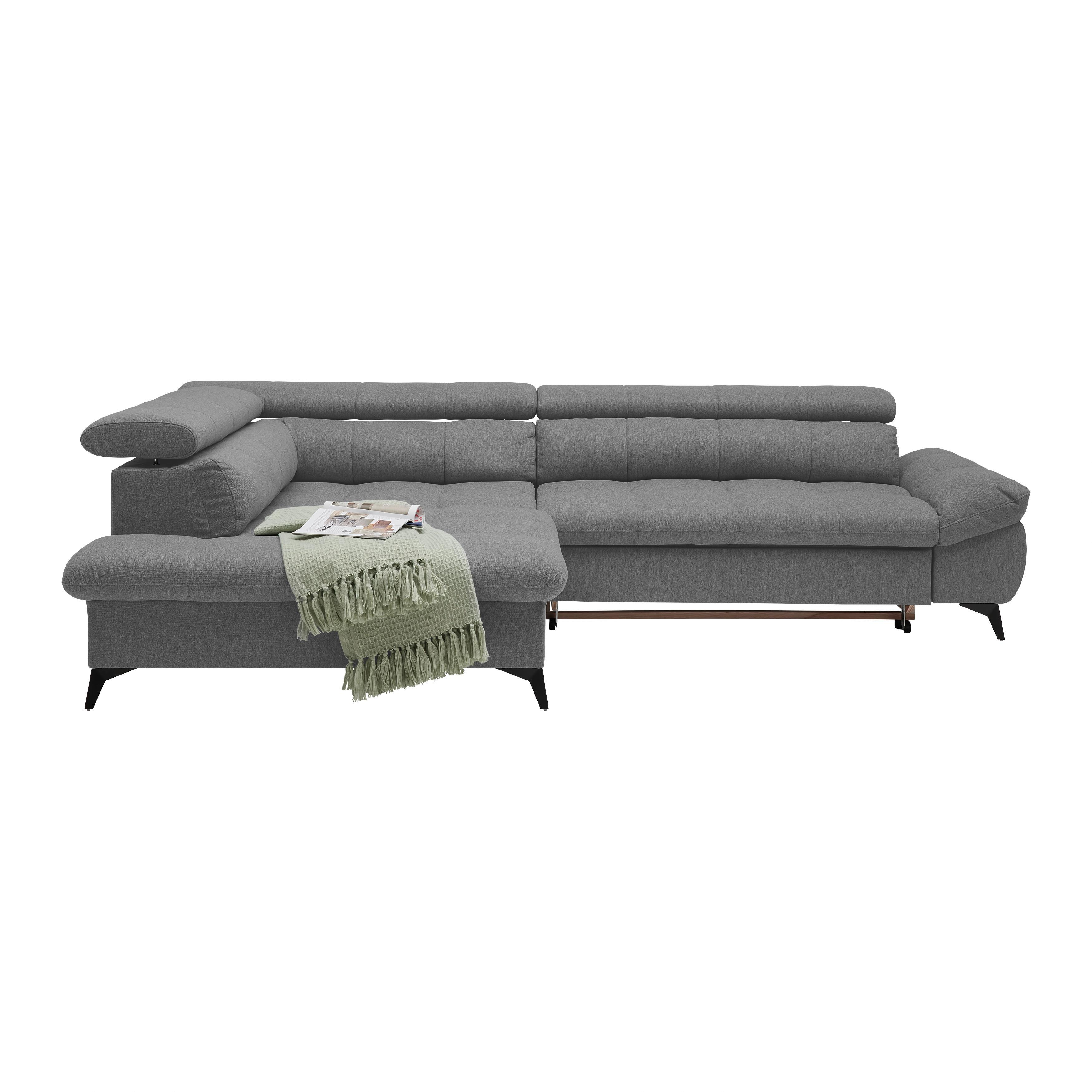 Wohnlandschaft Alberto Anthrazit - Anthrazit/Schwarz, MODERN, Textil/Metall (296/78/201cm) - Mömax
