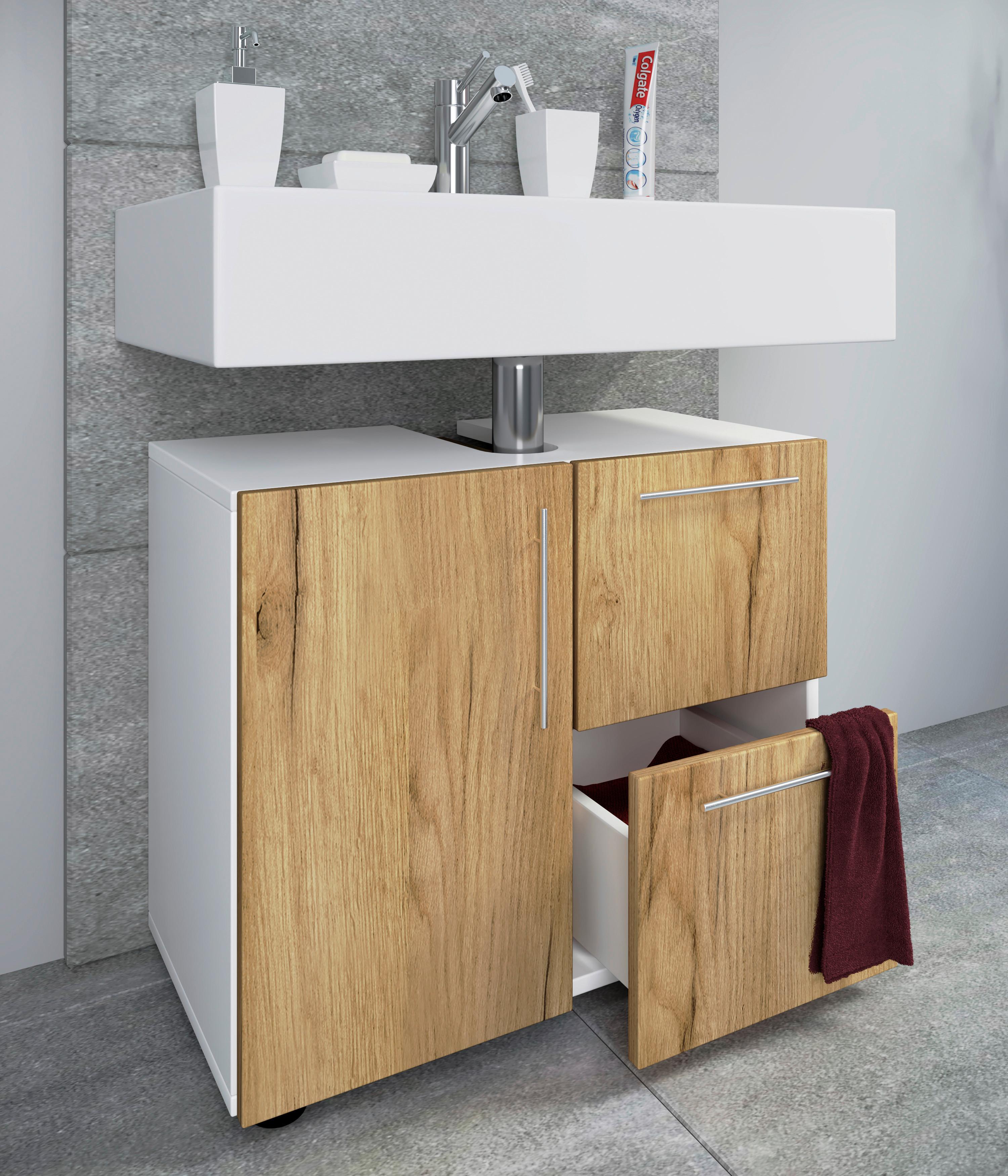 WASCHBECKENUNTERSCHRANK FLANDU - Honigeiche/Weiss, Modern, Holzwerkstoff/Kunststoff (61/51/32cm) - MID.YOU