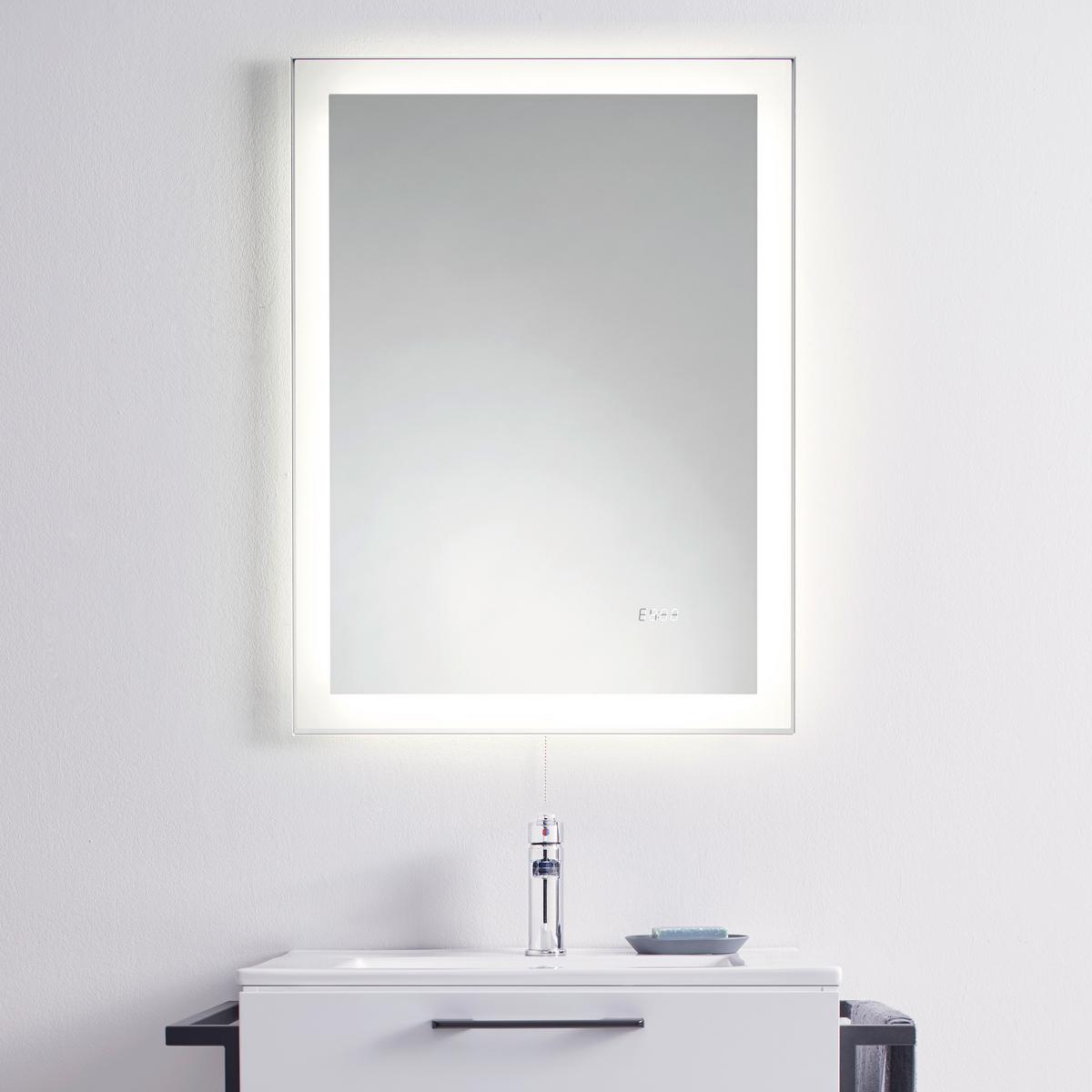 Wandspiegel in Grau inkl. LED 'Mirror Clock' - Silberfarben/Grau, Basics, Glas/Holzwerkstoff (60/80/3cm)