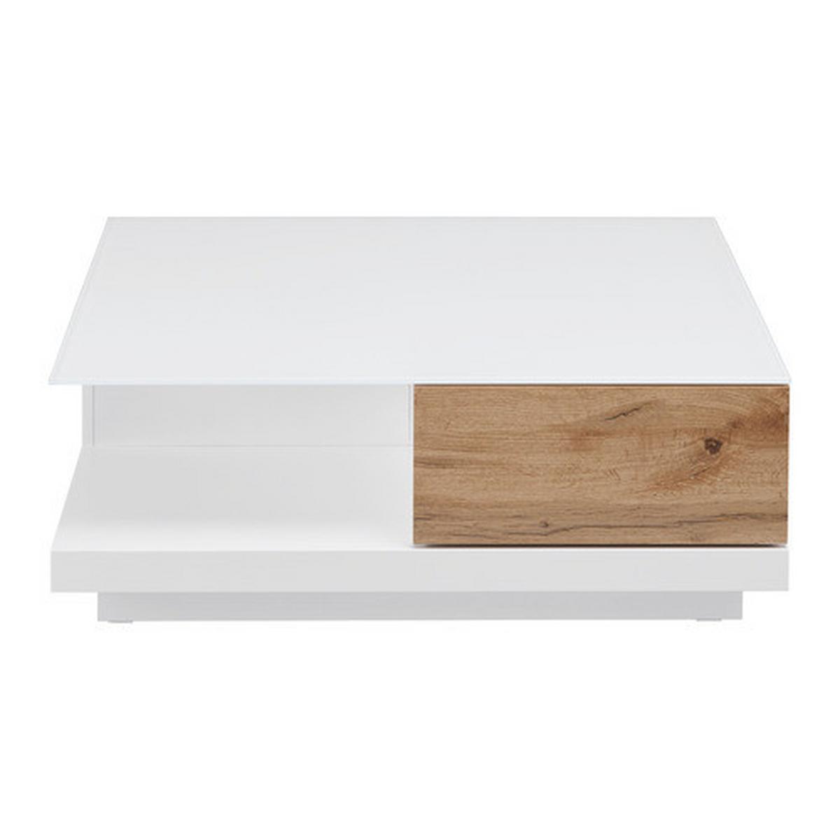 Couchtisch Nevio Weiß Eichefarben MDF mit Stauraum - Eichefarben/Weiß, MODERN, Glas (85/85/30cm) - Bessagi Home