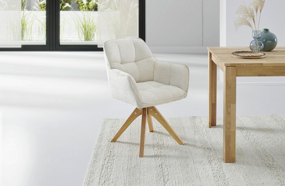 KRZESŁO Z PODŁOKIETNIKAMI KERRY - beżowy/kolor dębowy, Lifestyle, drewno/tkanina (61/85/63cm) - MID.YOU