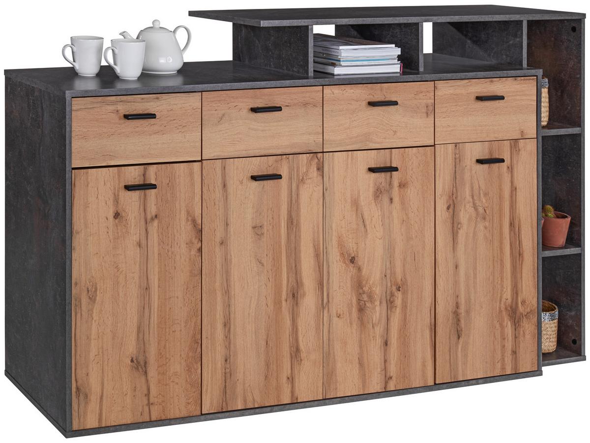 Comodă Tom 4 - culoare lemn stejar/gri, Modern, lemn (190/105/40cm) - Modern Living