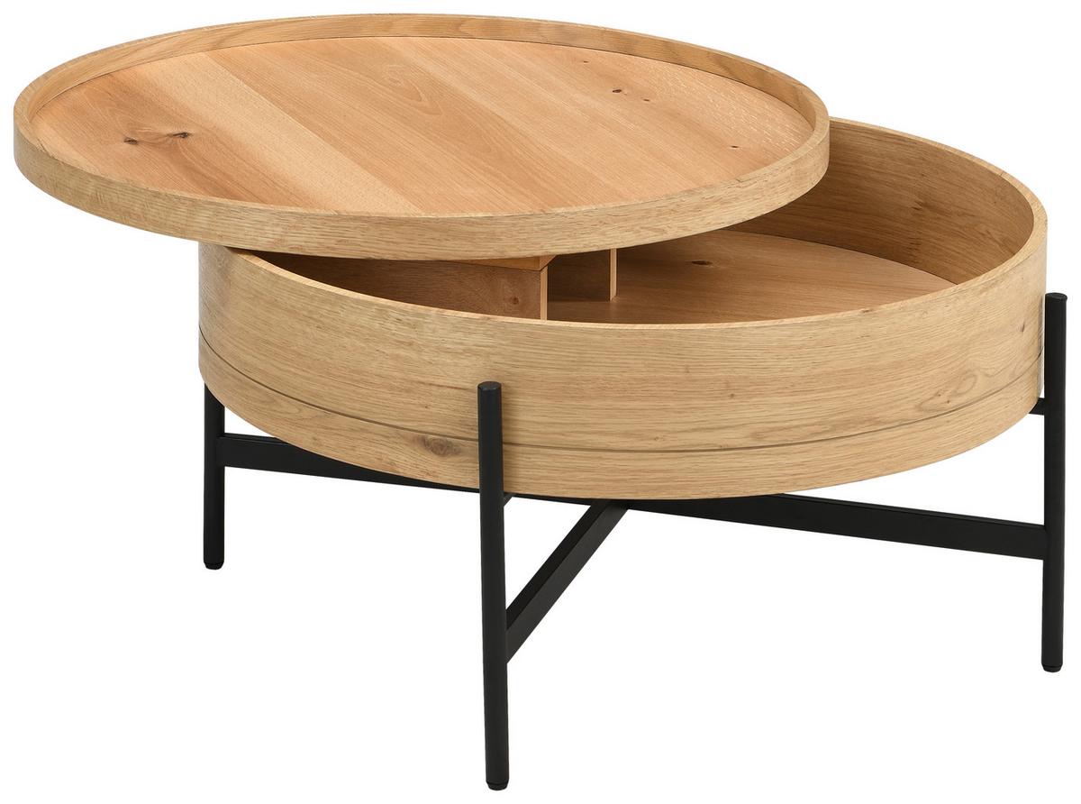 Klubska Miza Malabo, Barve Hrasta, Ø 80cm - črna/barve hrasta, Moderno, leseni material (80/45/80cm)