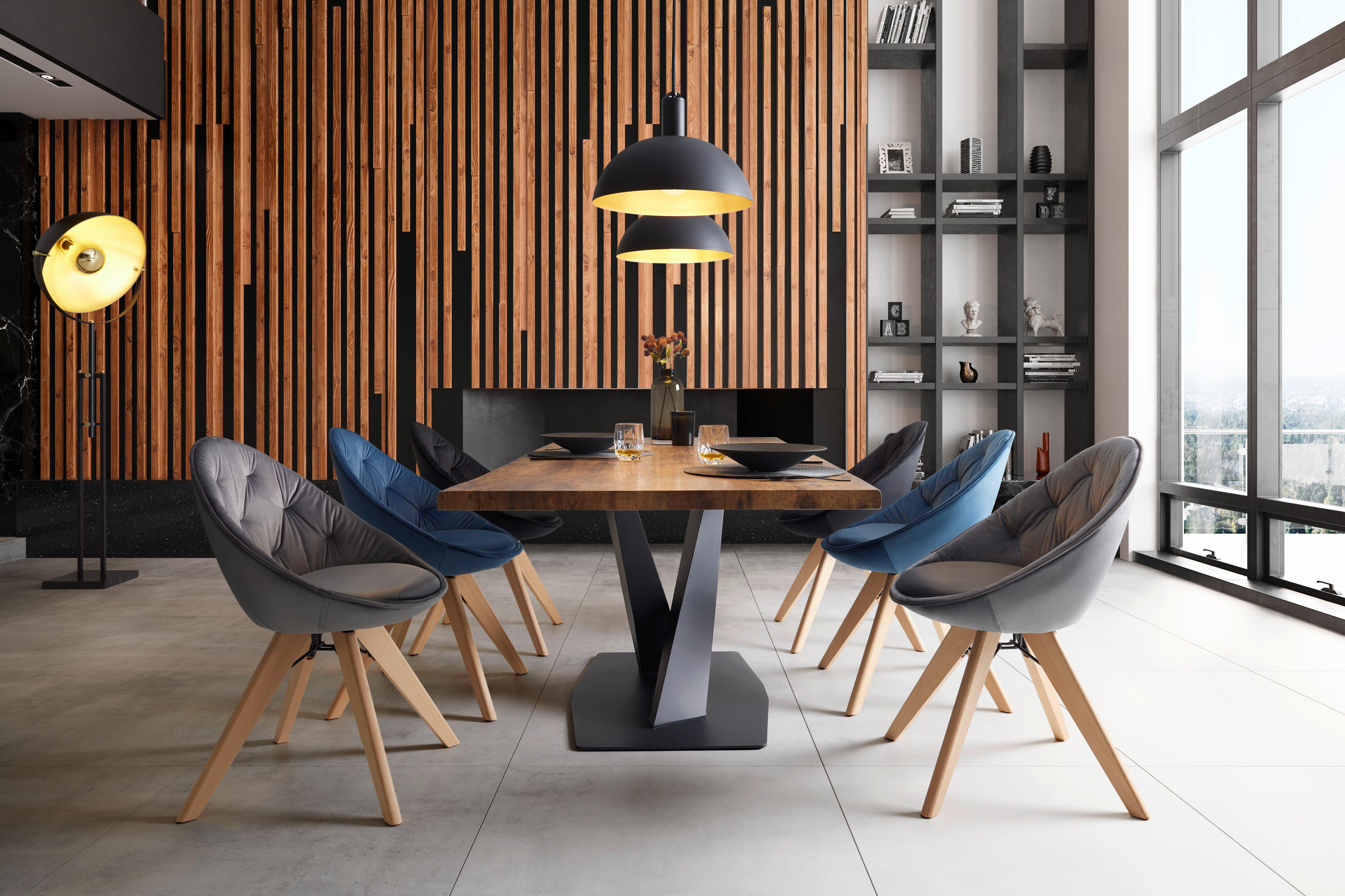 Stuhl "Daria", Samtbezug, drehbar, schwarz - Buchefarben/Schwarz, MODERN, Holz/Textil (57/80,5/59cm) - Bessagi Home