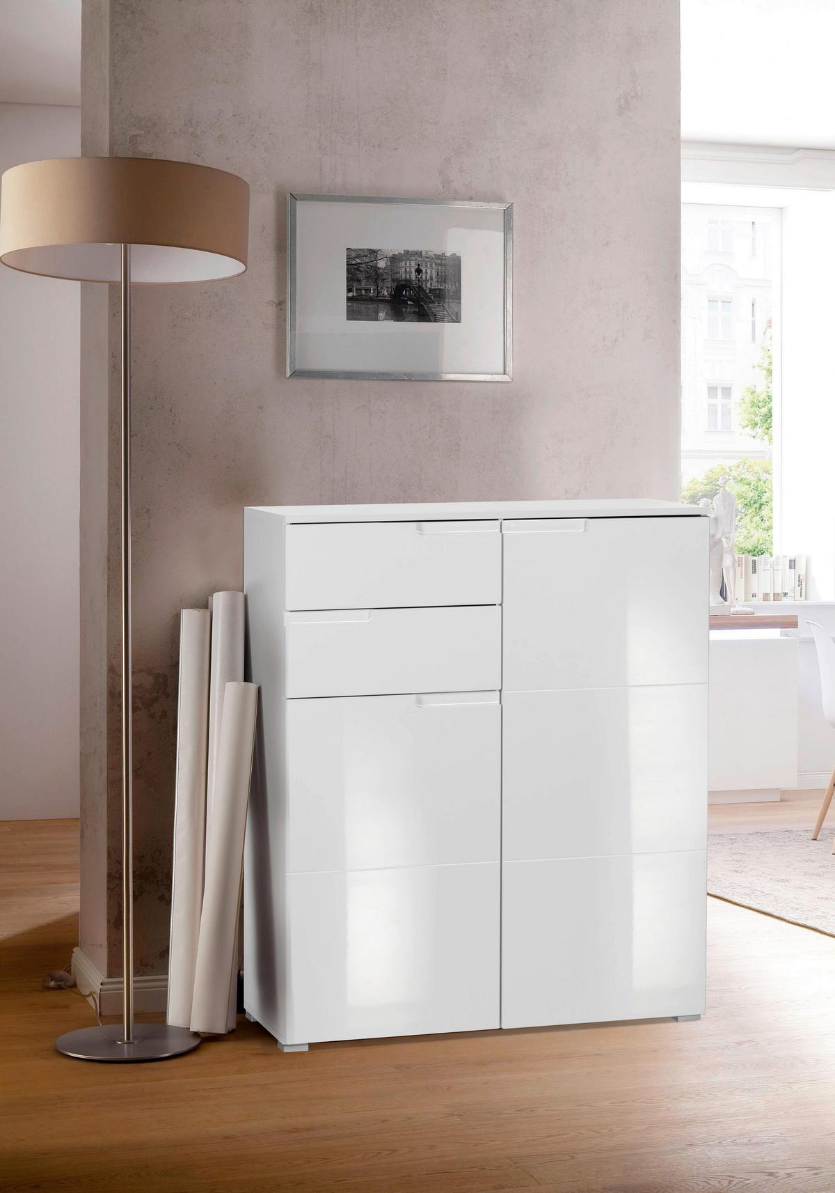 Komoda Moon 5 - bijela/bijela visoki sjaj, Moderno, drvni materijal/plastika (100/119/40cm) - Modern Living