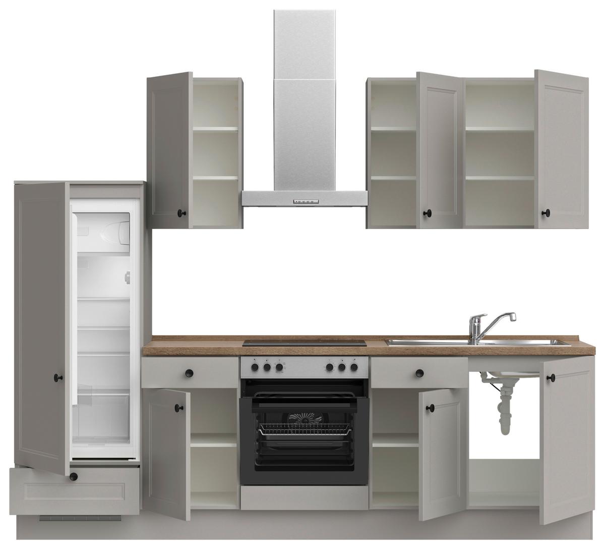 Küchenblock Cascada Low m. Geräten Grau - Eiche dunkel/Schwarz, MODERN, Holzwerkstoff/Metall (270cm) - Nobilia