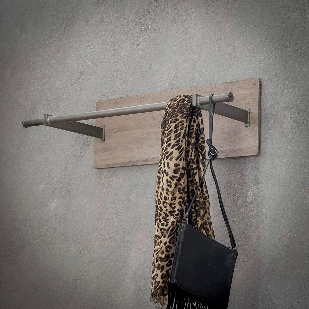 Stenski Obešalnik Steel, Barva Hrasta - srebrne barve/barve hrasta, Design, kovina/leseni material (85/25/30cm) - Livetastic