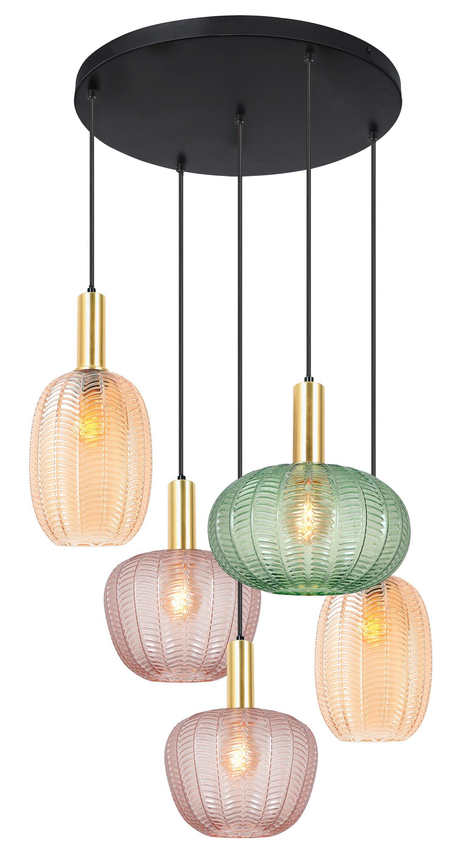 Hängeleuchte Bunti Multicolor max. 25 Watt - Pink/Goldfarben, MODERN, Glas/Metall (65/60/120cm)