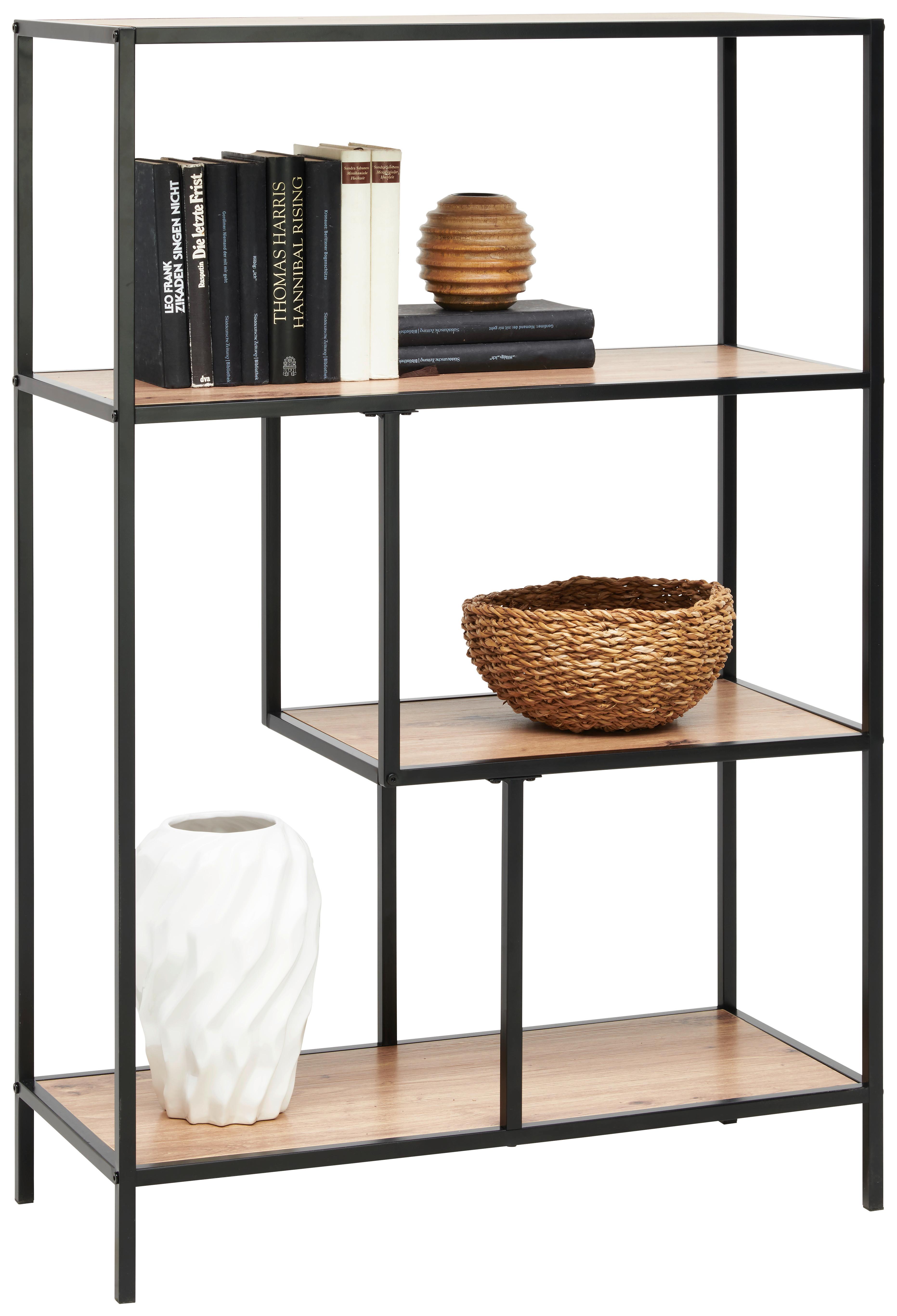REGAŁ ROCKY - kolor dębowy/czarny, Trend, materiał drewnopochodny/metal (77/115/33cm) - Xora