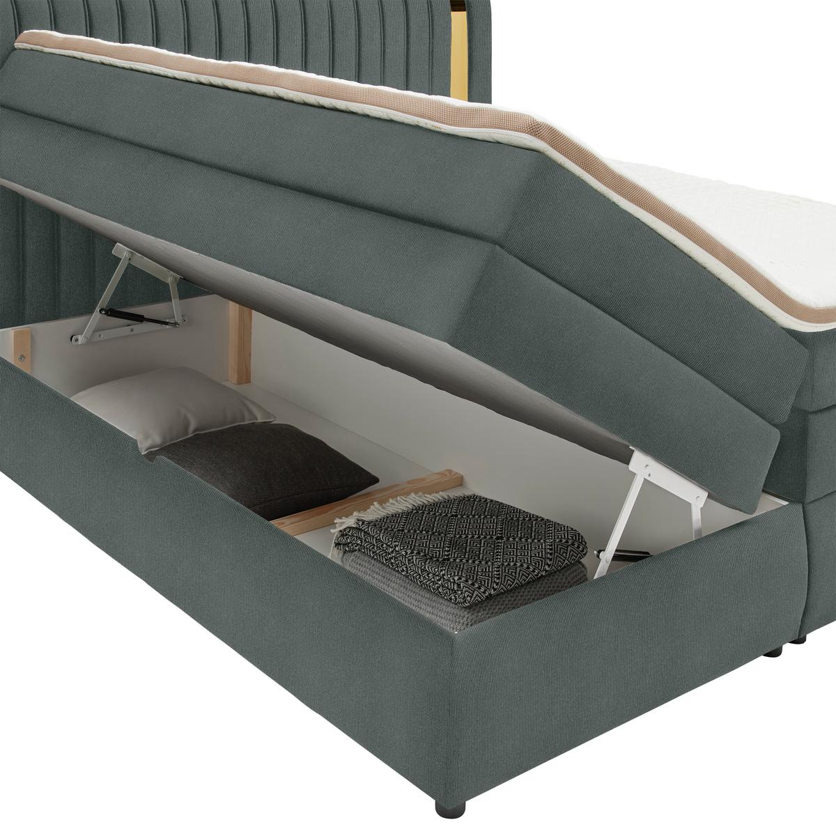 Boxspringbett Minola Gold Graphitfarben ca. 180x200cm - Graphitfarben/Schwarz, KONVENTIONELL, Kunststoff/Textil (180/200cm) - Premium Living