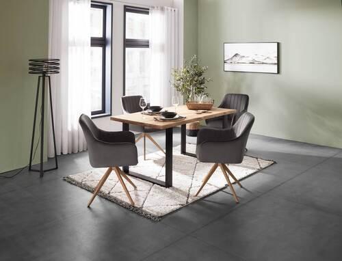 Jedilna Miza Wood, Hrast, Masivno, 160x90 - črna/naravne barve, Konvencionalno, kovina/les (160/75/90cm) - James Wood