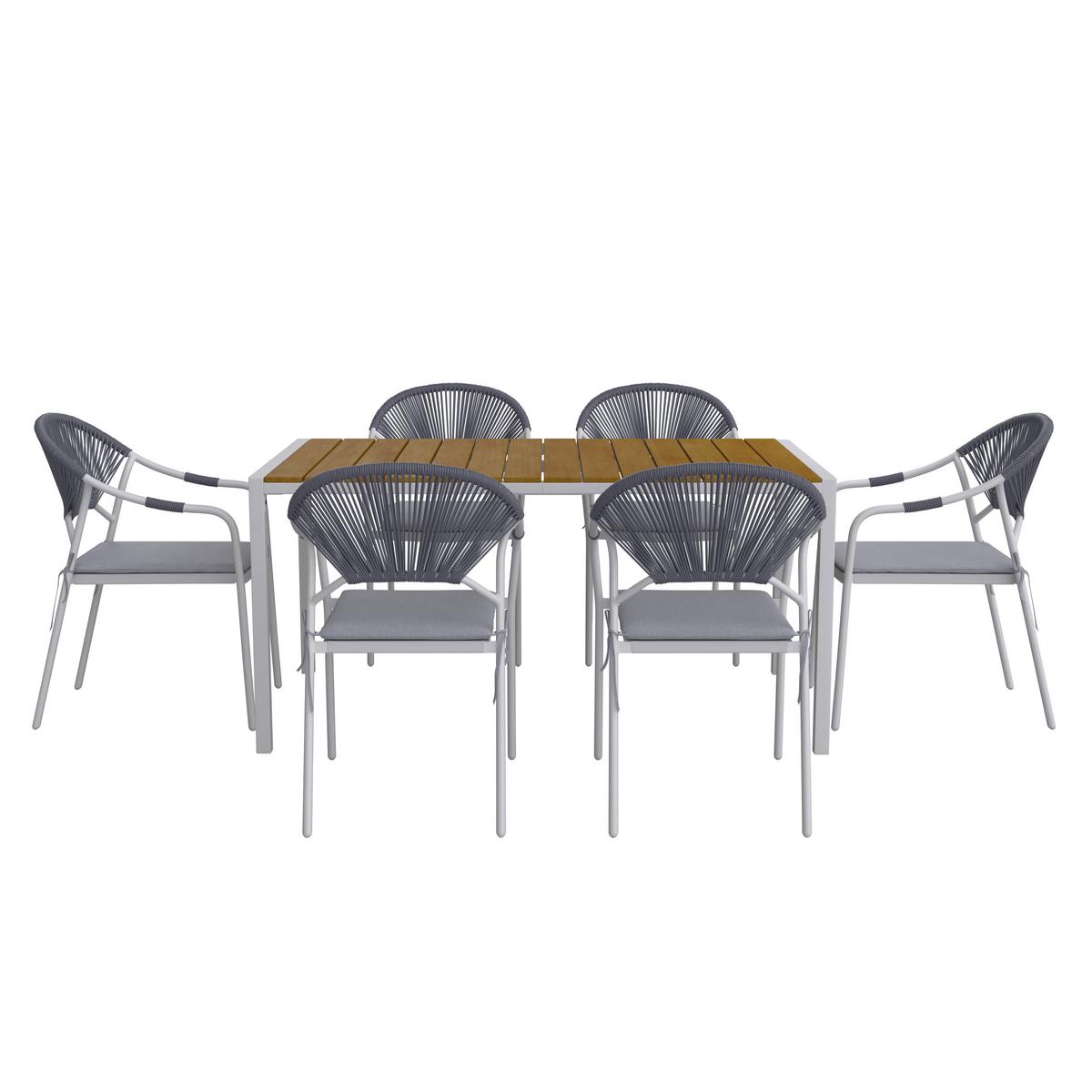 Gartengarnitur Carina Weiß/ Grau Metall/Polywood/Textilene - Dunkelgrau/Hellgrau, MODERN, Kunststoff/Textil (150/90/73cm) - Bessagi Garden