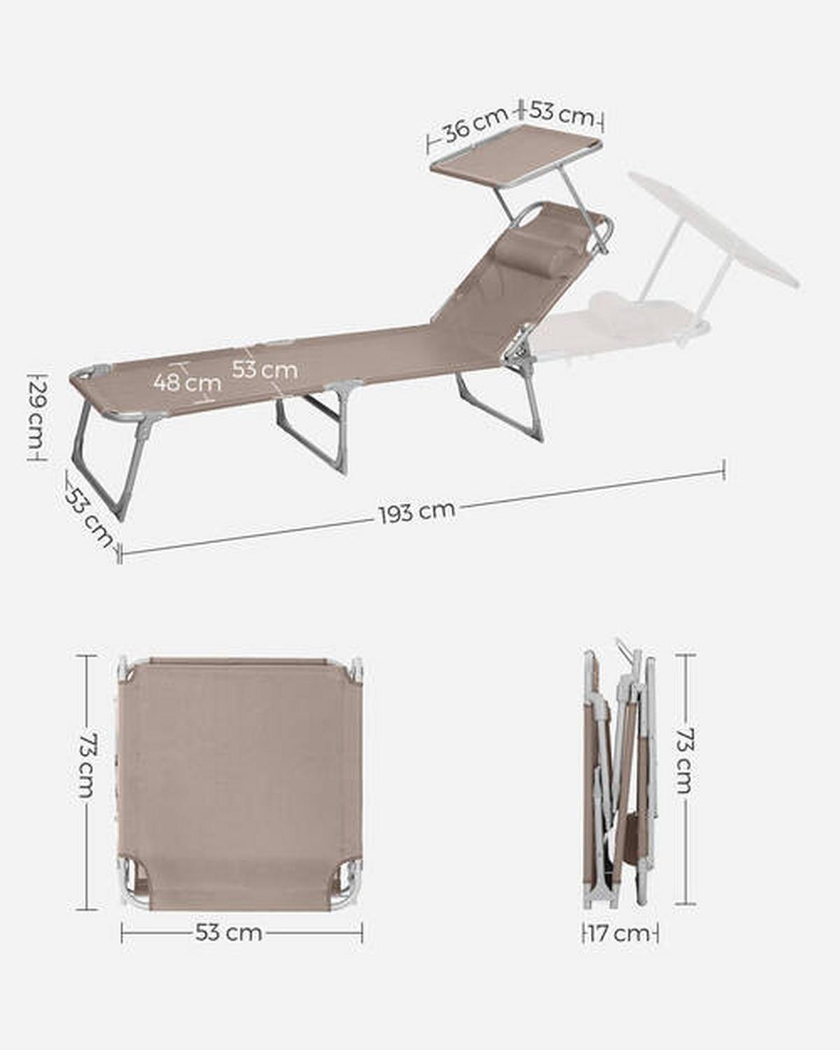 Sonnenliege Großer Liegesessel Taupe - Taupe, Basics, Textil/Metall (53/29,5/193cm) - Modante