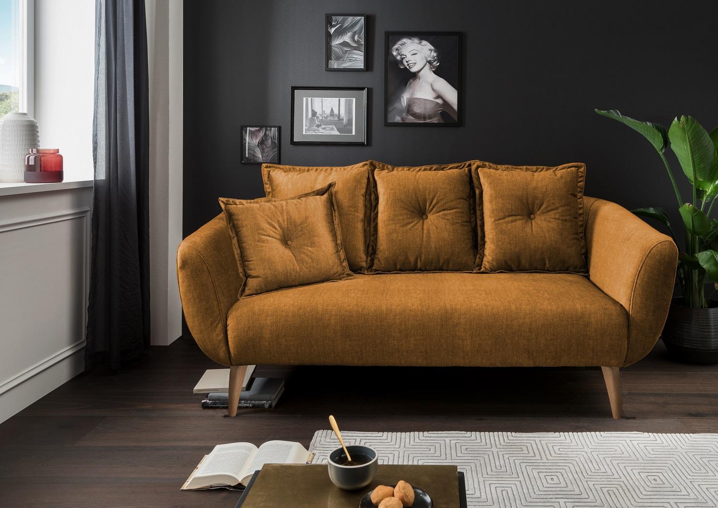 2,5-Sitzer-Sofa Baggio Gelb Velours - Gelb/Buchefarben, MODERN, Holz/Textil (196/94/103cm) - Livetastic