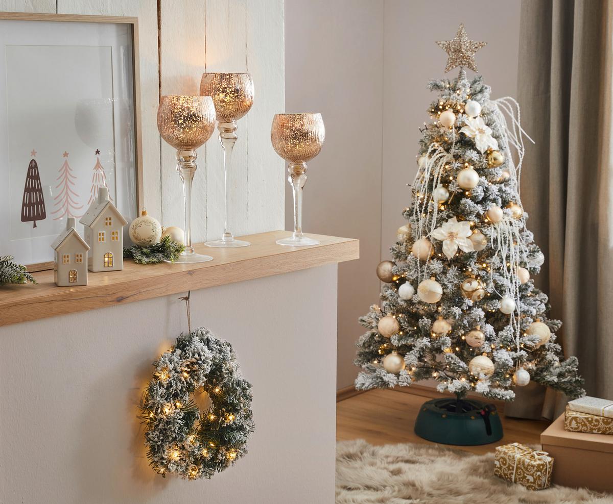 DOM DEKORACYJNY DFX21504 - biały/kolor złoty, Trend, ceramika (8,5/17/7,4cm) - X-Mas