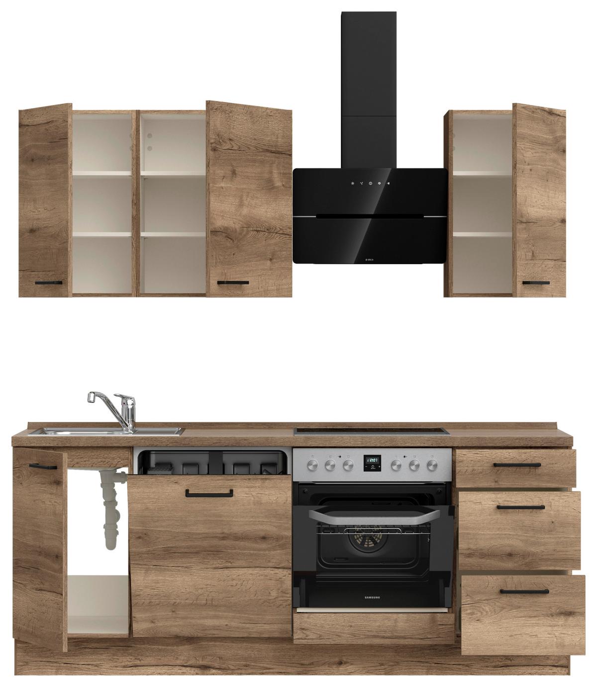 Küchenblock Structura High m. Geräten Eiche dunkel - Eiche dunkel/Schwarz, MODERN, Holzwerkstoff/Metall (210cm) - Nobilia