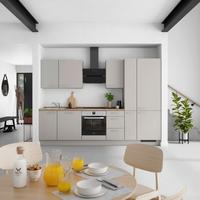 Küchenblock Touch High m. Geräten Grau - Eiche dunkel/Edelstahlfarben, MODERN, Holzwerkstoff/Metall (300cm) - Nobilia