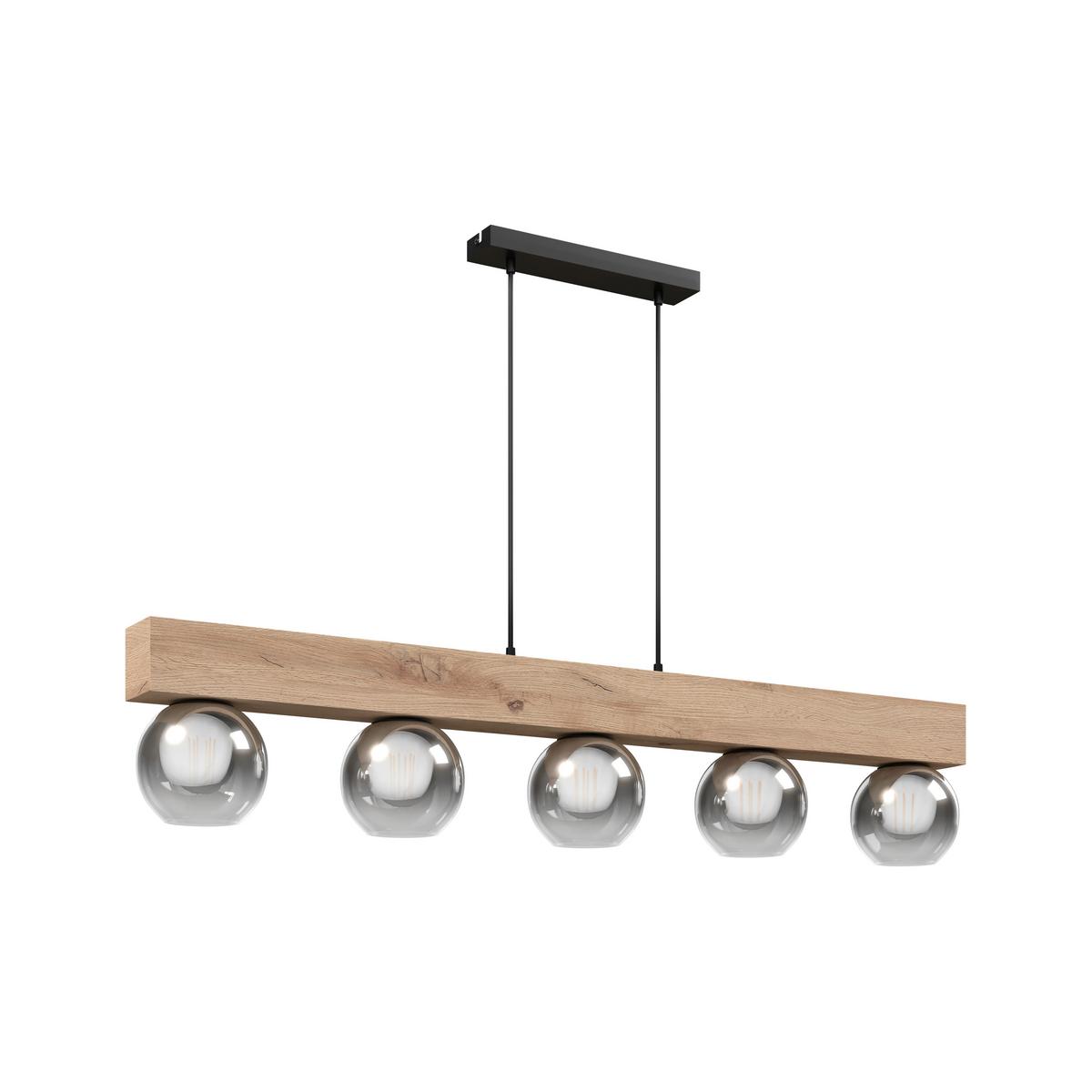 Svjetiljka Viseća 15656-5h Moitas - prirodne boje/crna, Natur, staklo/drvni materijal (115/15/120cm) - Globo