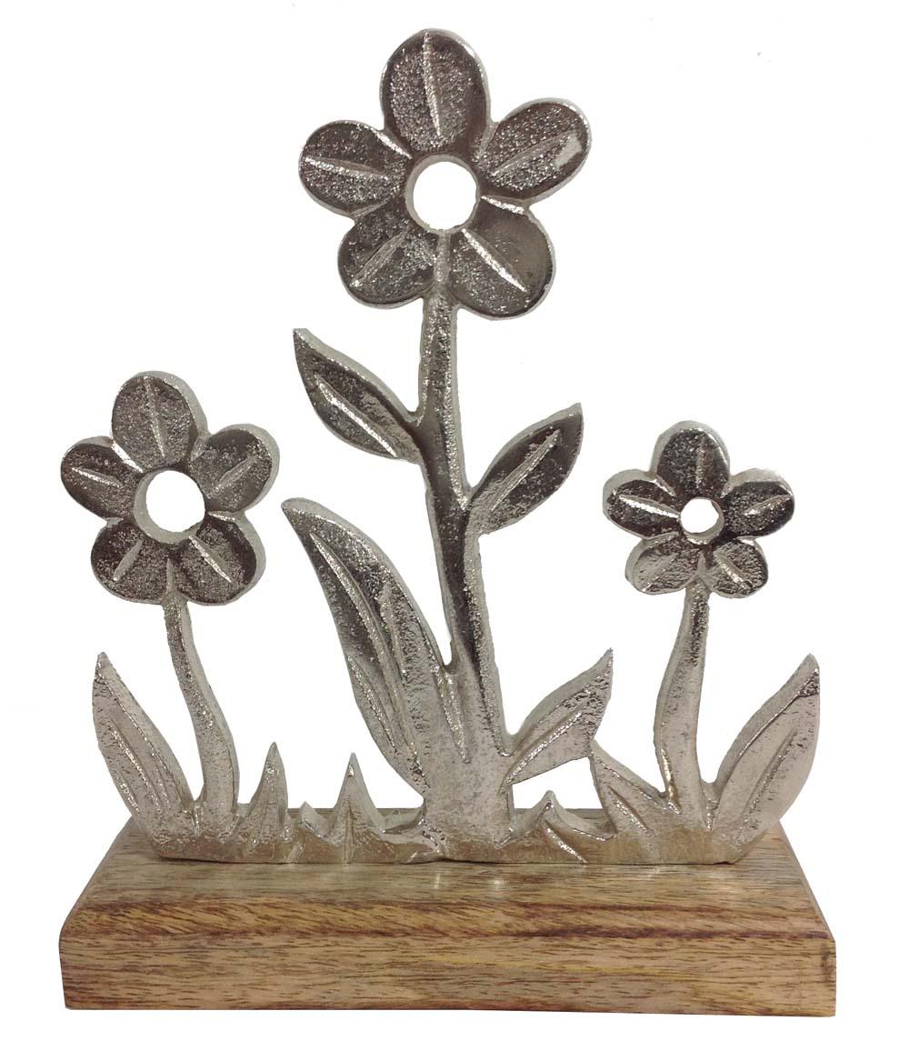 KWIAT DEKORACYJNY MB0252715 - kolor srebrny/kolor naturalny, Konventionell, metal/drewno (21/25/6cm)