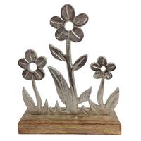 KWIAT DEKORACYJNY MB0252715 - kolor srebrny/kolor naturalny, Konventionell, metal/drewno (21/25/6cm)