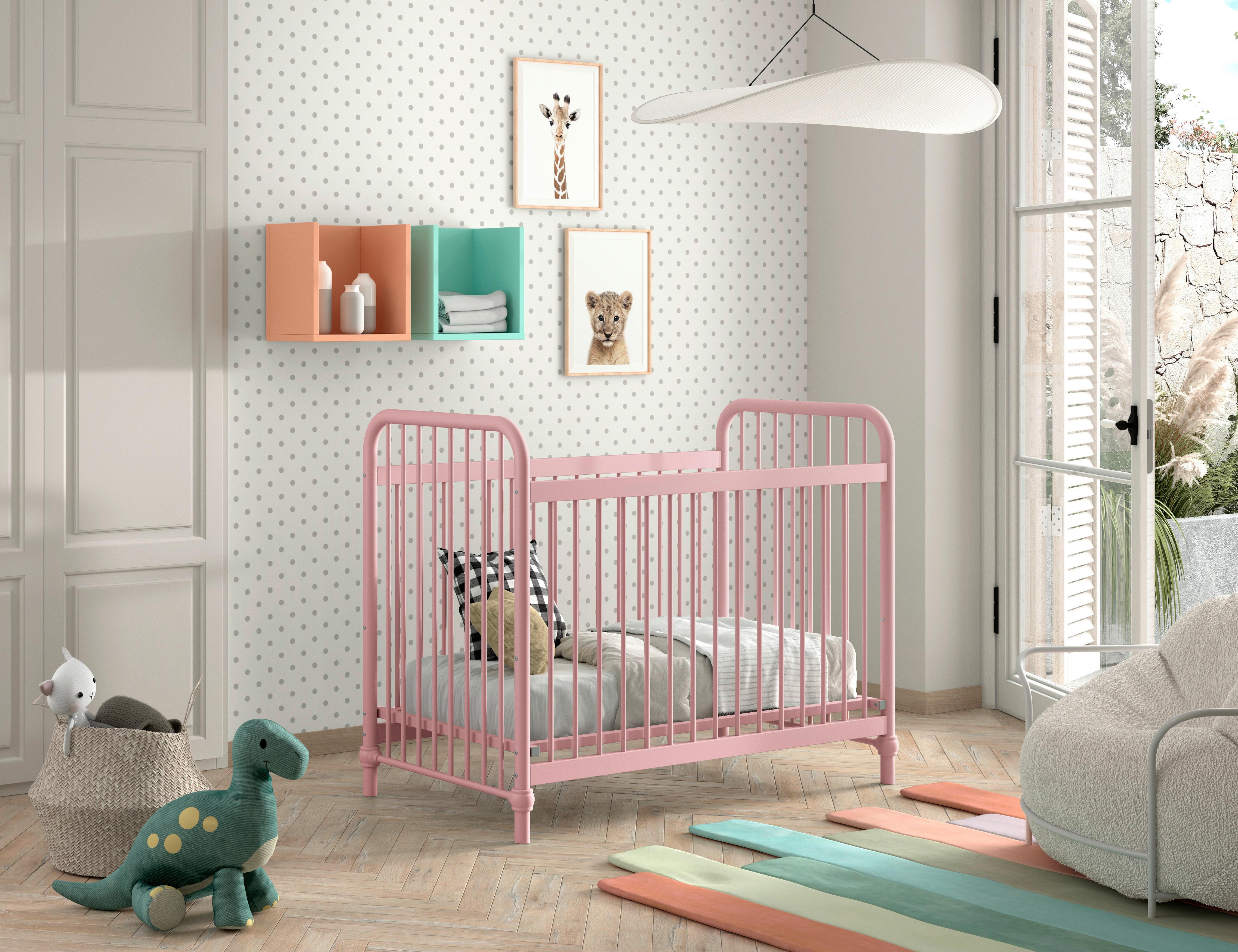 Gitterbett Bronxx ca. 60x120 cm Pink Matt - Pink, ROMANTIK / LANDHAUS, Metall (60/120cm) - MID.YOU