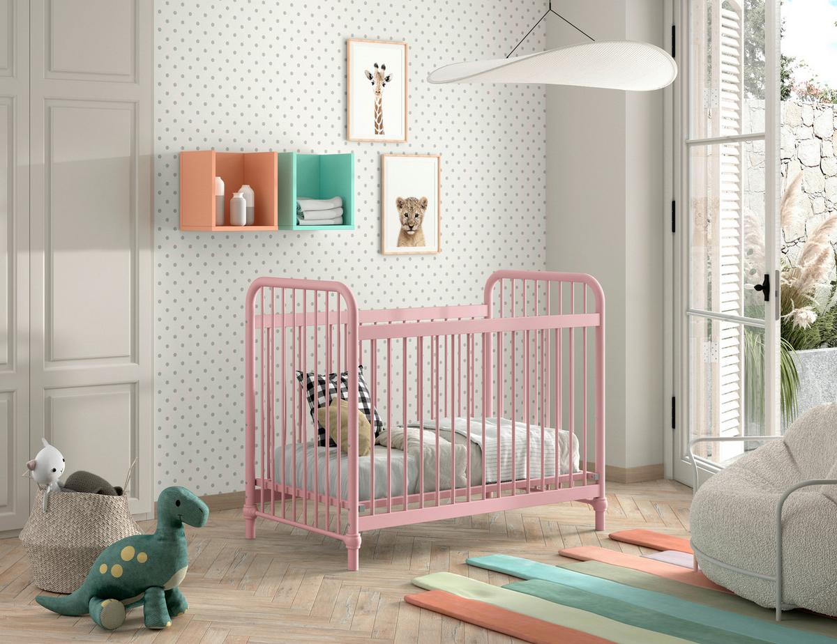 Gitterbett Bronxx ca. 60x120 cm Pink Matt - Pink, ROMANTIK / LANDHAUS, Metall (60/120cm) - MID.YOU