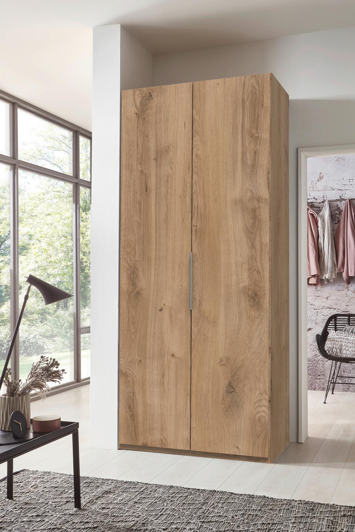 Drehtürenschrank Level 36A Eiche - Chromfarben/Plankeneiche, MODERN, Holzwerkstoff/Metall (100/216/58cm) - MID.YOU