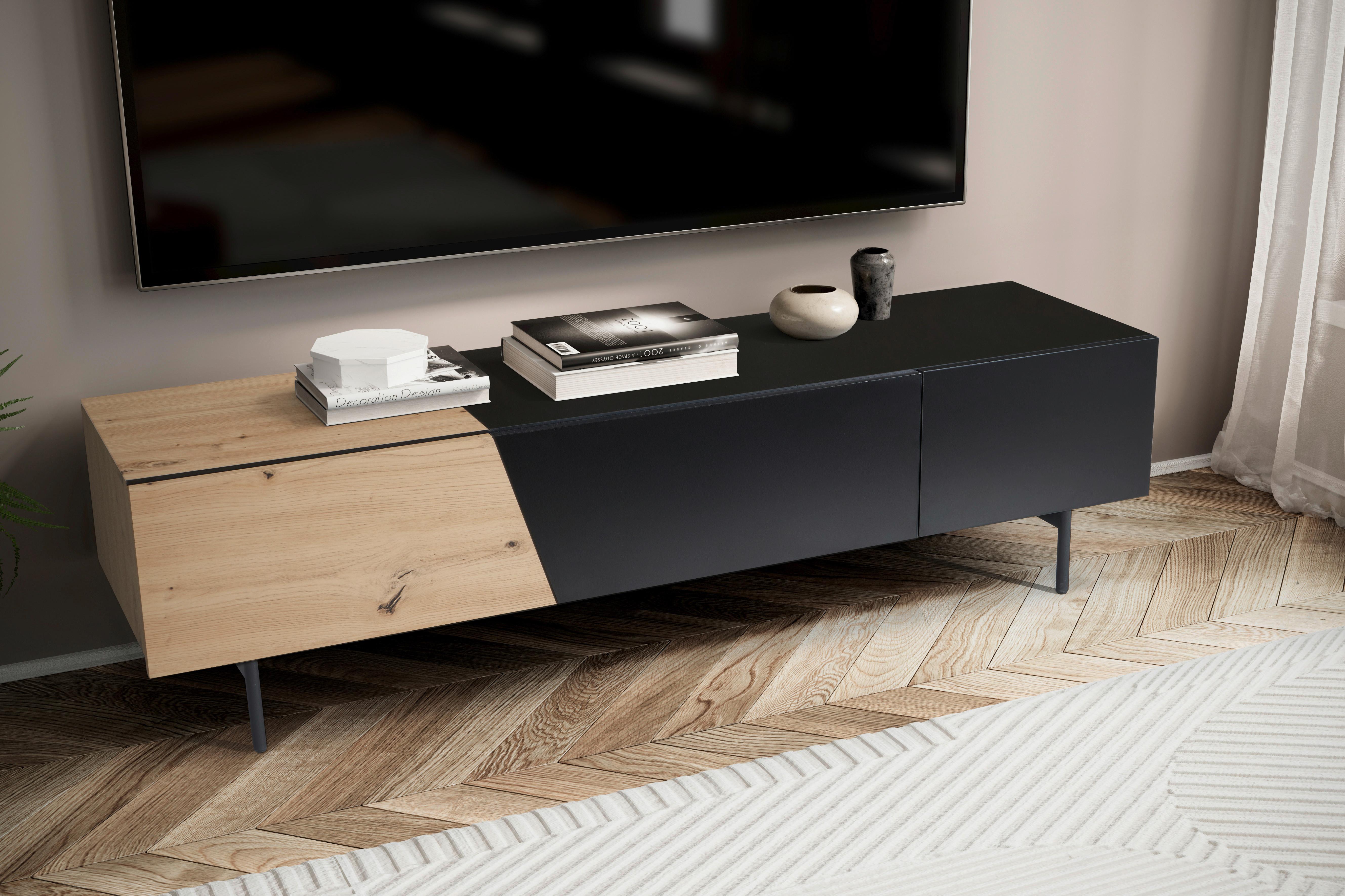 Nizka Omarica Wl6.815 - črna/barve hrasta, Design, kovina/leseni material (150/40/40cm) - Livetastic