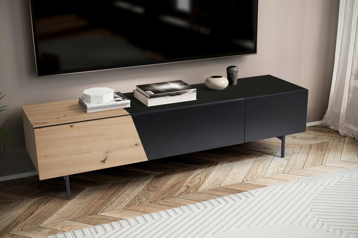 Nizka Omarica Wl6.815 - črna/barve hrasta, Design, kovina/leseni material (150/40/40cm) - Livetastic