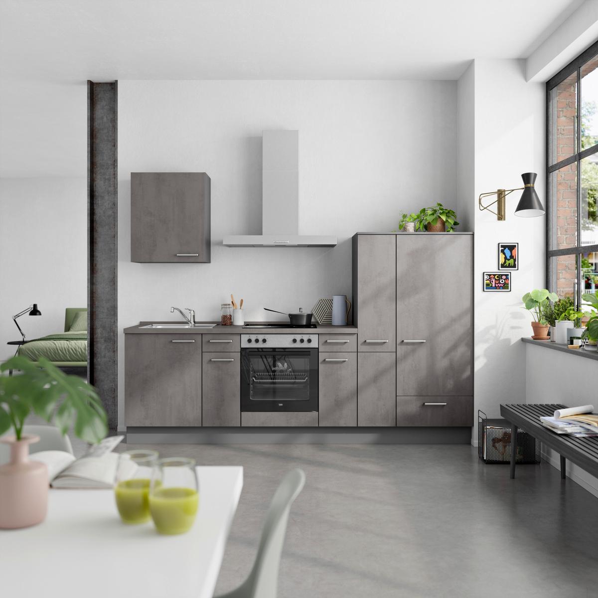 Küchenblock Riva Low m. Geräten Schieferfarben - Schieferfarben/Edelstahlfarben, MODERN, Holzwerkstoff/Metall (270cm) - Nobilia