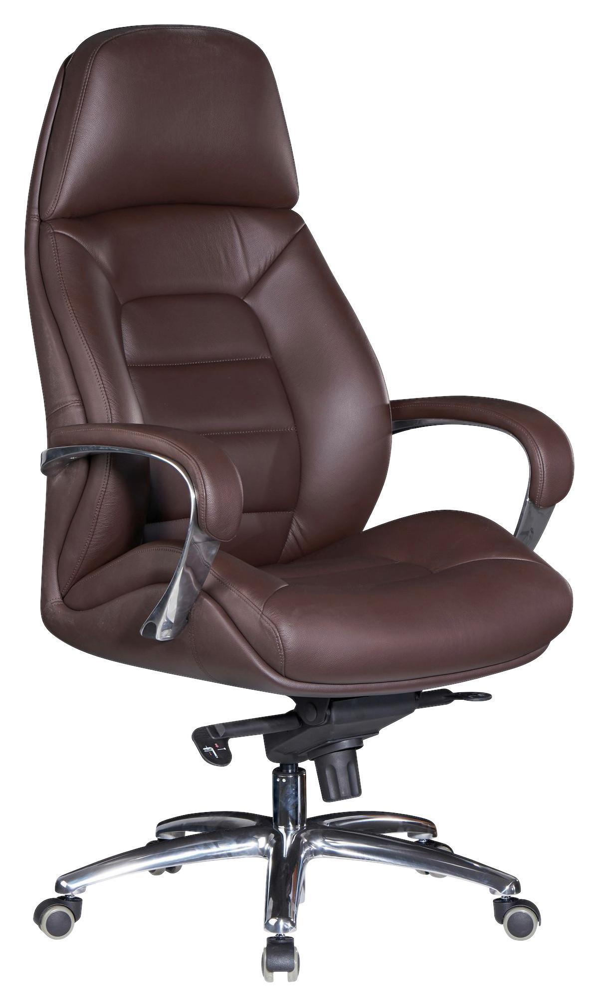 Chefsessel mit Armstützen Dunkelbraun Leder bis 120 kg - Dunkelbraun/Alufarben, MODERN, Leder/Kunststoff (67/140/67cm) - MID.YOU