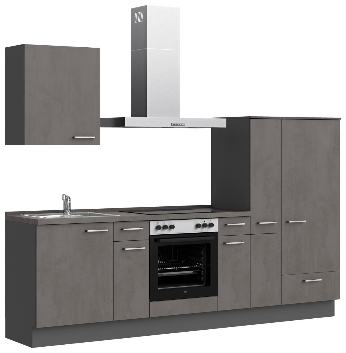 Küchenblock Riva Low m. Geräten Schieferfarben - Schieferfarben/Edelstahlfarben, MODERN, Holzwerkstoff/Metall (270cm) - Nobilia