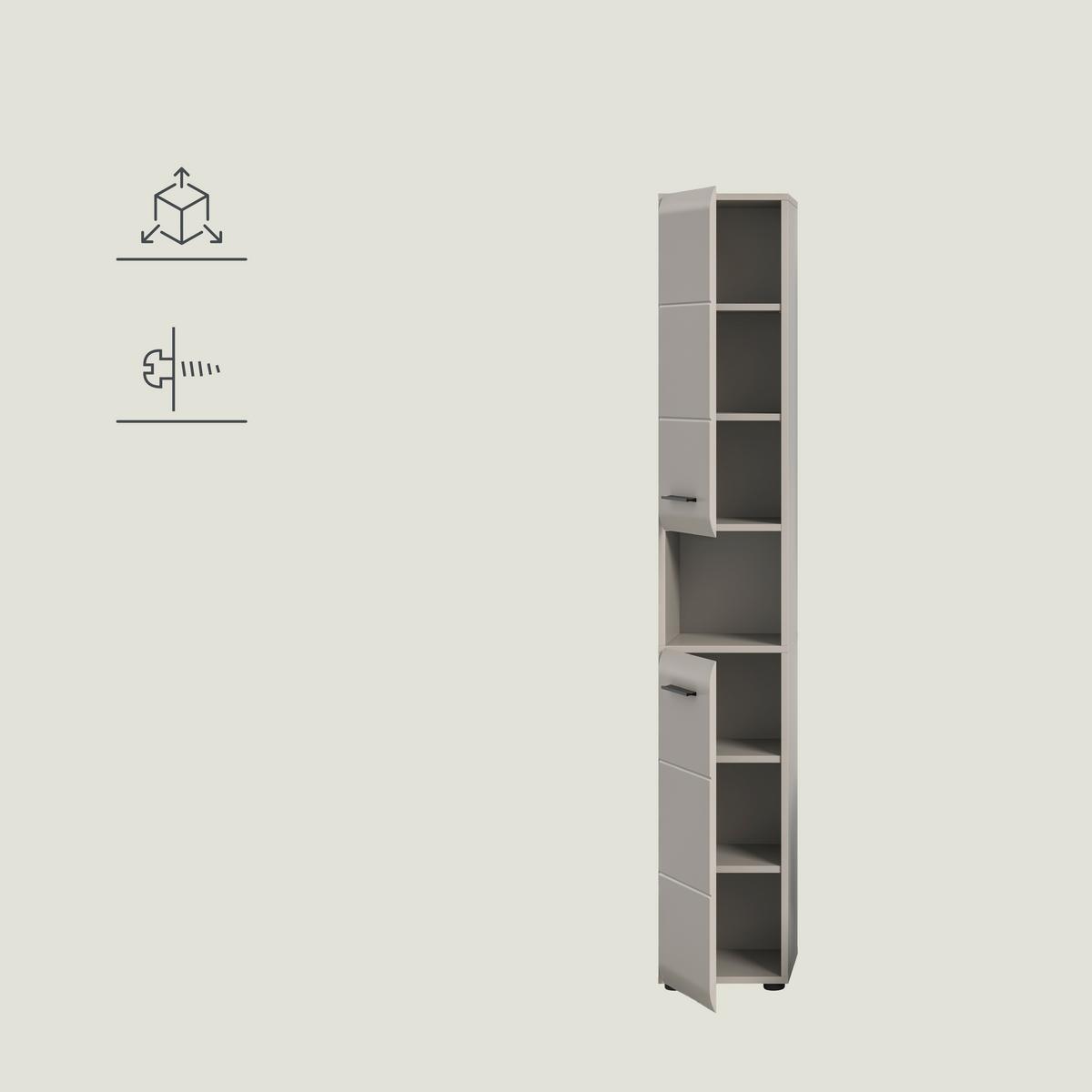 Hochschrank Ice Kaschmir - Kaschmir/Schwarz, Trend, Holzwerkstoff/Kunststoff (30/185/30cm) - MID.YOU