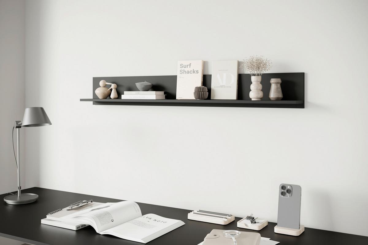 Stenska Polica Vera 138, Mat Črna - črna, Design, leseni material (138,5/18/12cm) - Livetastic