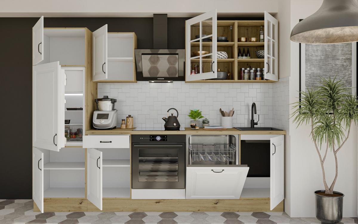 Kuhinjski Blok Brez Aparatov Stina, 280cm - črna/bela, Romantika, kovina/steklo (280/219/60cm) - Livetastic