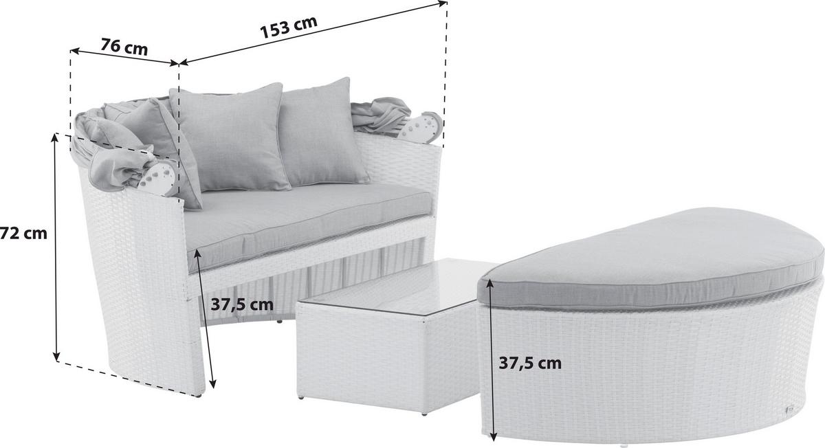 Sonneninsel Padova ca. 153x72x76 cm Weiß - Weiß, KONVENTIONELL, Kunststoff (153/72/76cm) - Gardenson