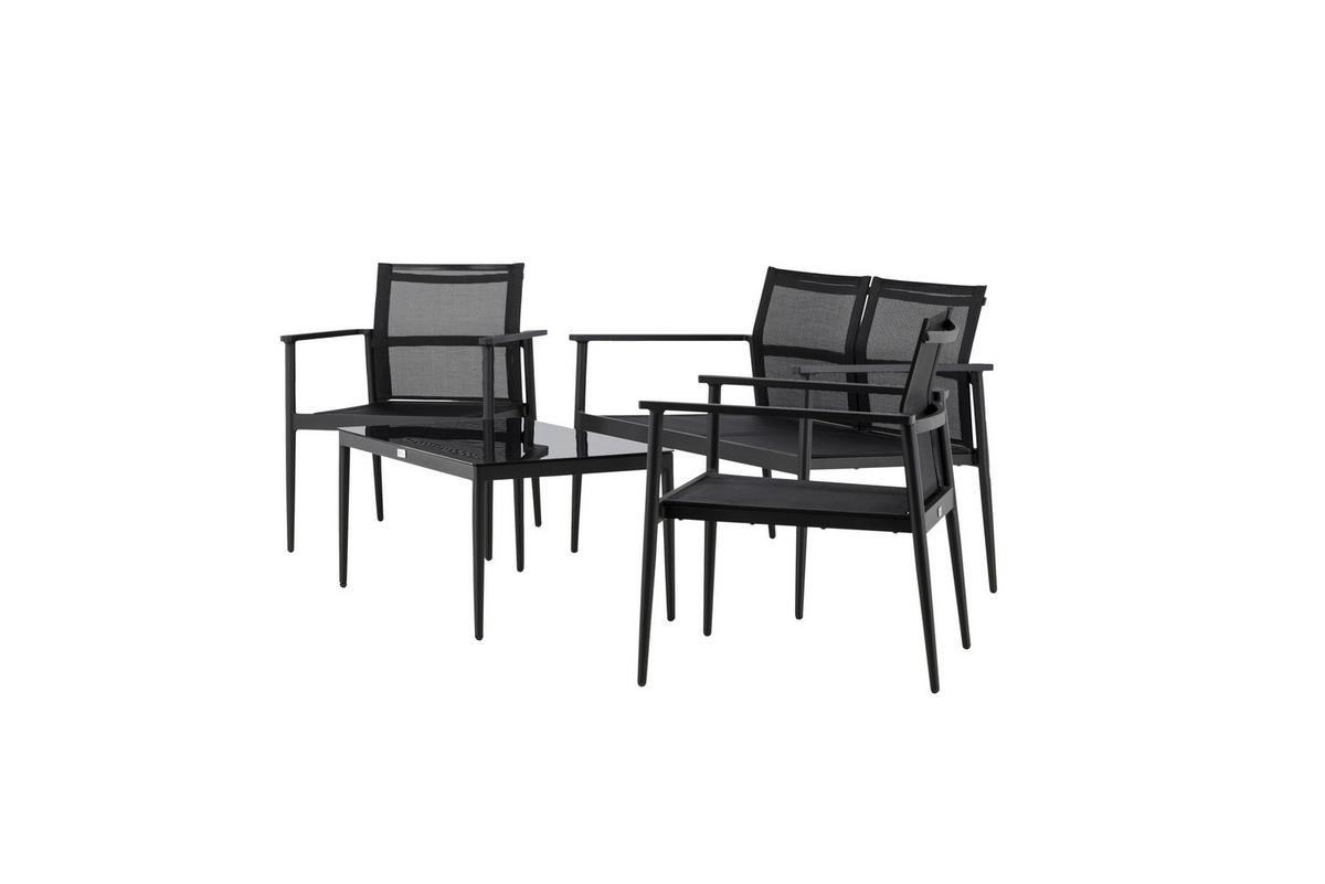 GARTENGARNITUR BREAK - Schwarz, KONVENTIONELL, Glas/Textil - Gardenson