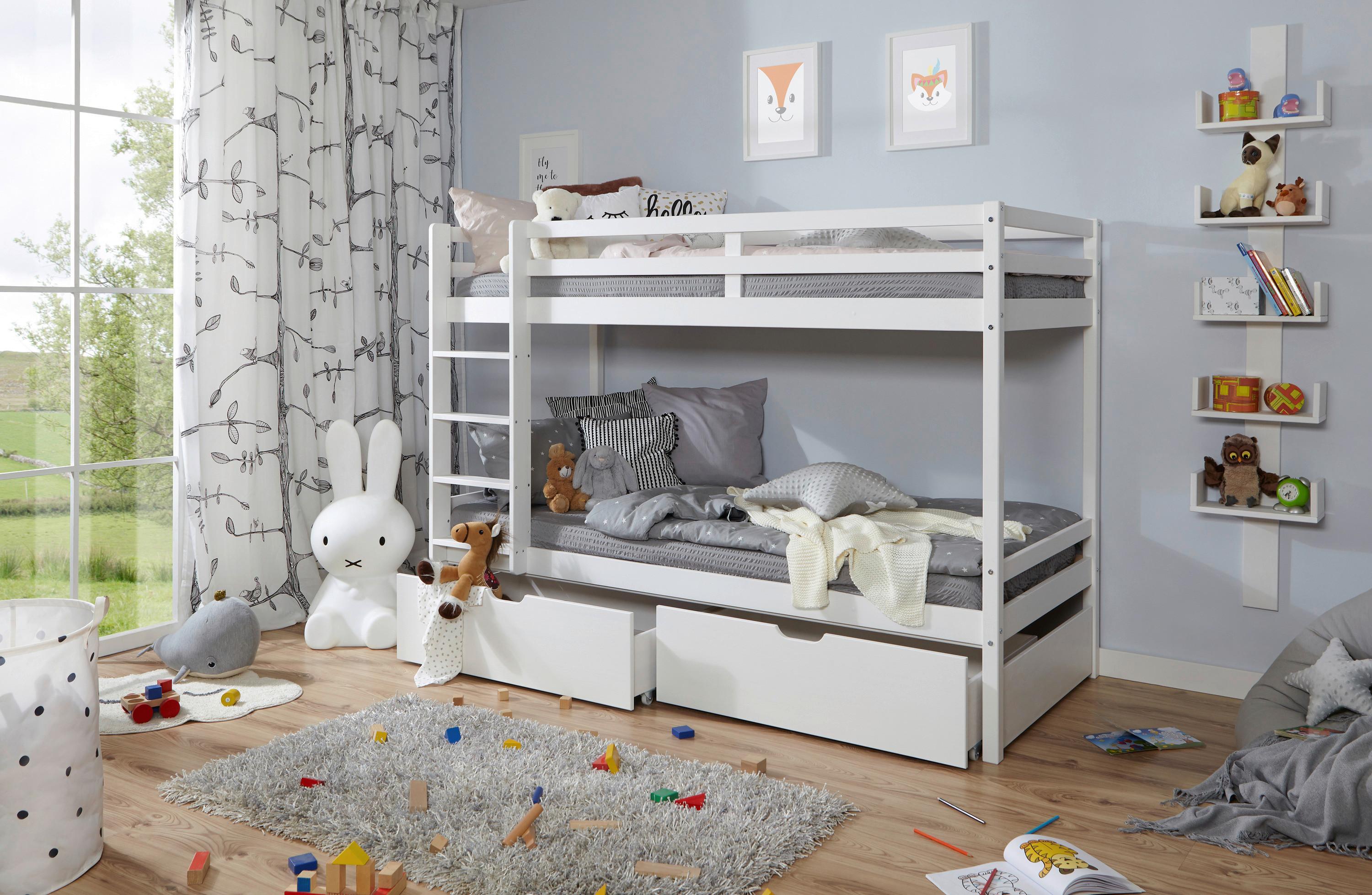 Etagenbett Finn mit 2 Schubkästen ca. 90x200 cm Weiß - Weiß, MODERN, Holz (90/200cm) - MID.YOU