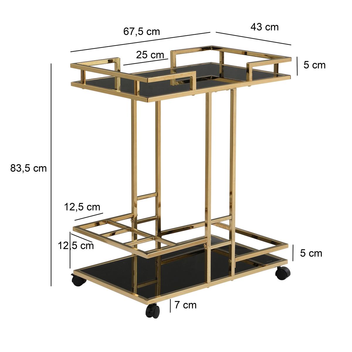 Servierwagen Wl7.336 - Goldfarben, Design, Glas/Kunststoff (67,5/43/83,5cm) - MID.YOU