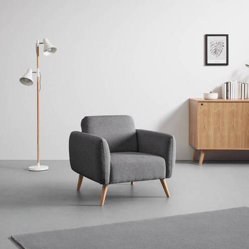 RELAXFÅTÖLJ PIA - mörkgrå/naturfärgad, Modern, trä/textil (86/76/75cm) - Bessagi Home