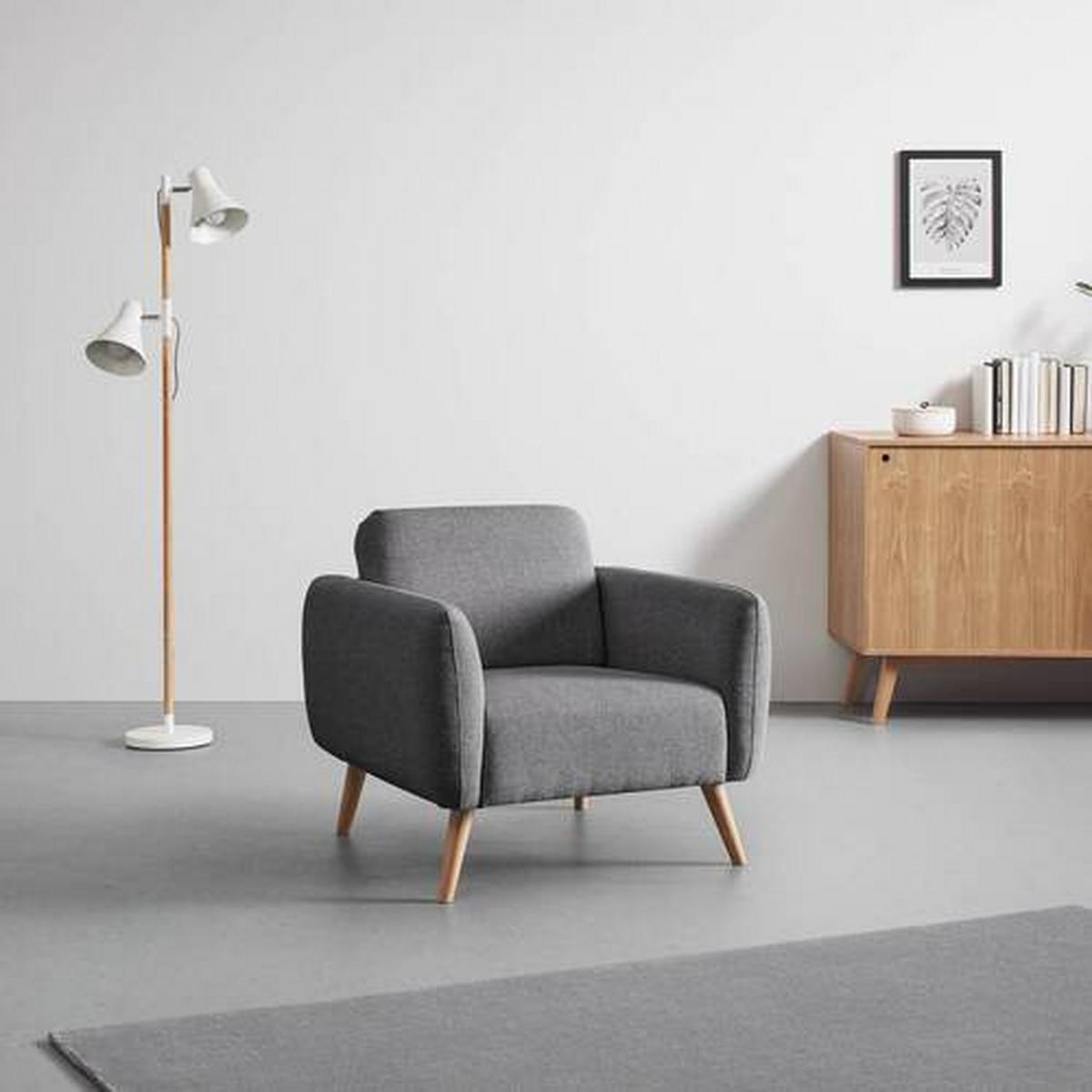 Relaxsessel Pia Dunkelgrau Webstoff - Dunkelgrau/Naturfarben, MODERN, Holz/Textil (86/76/75cm) - Bessagi Home